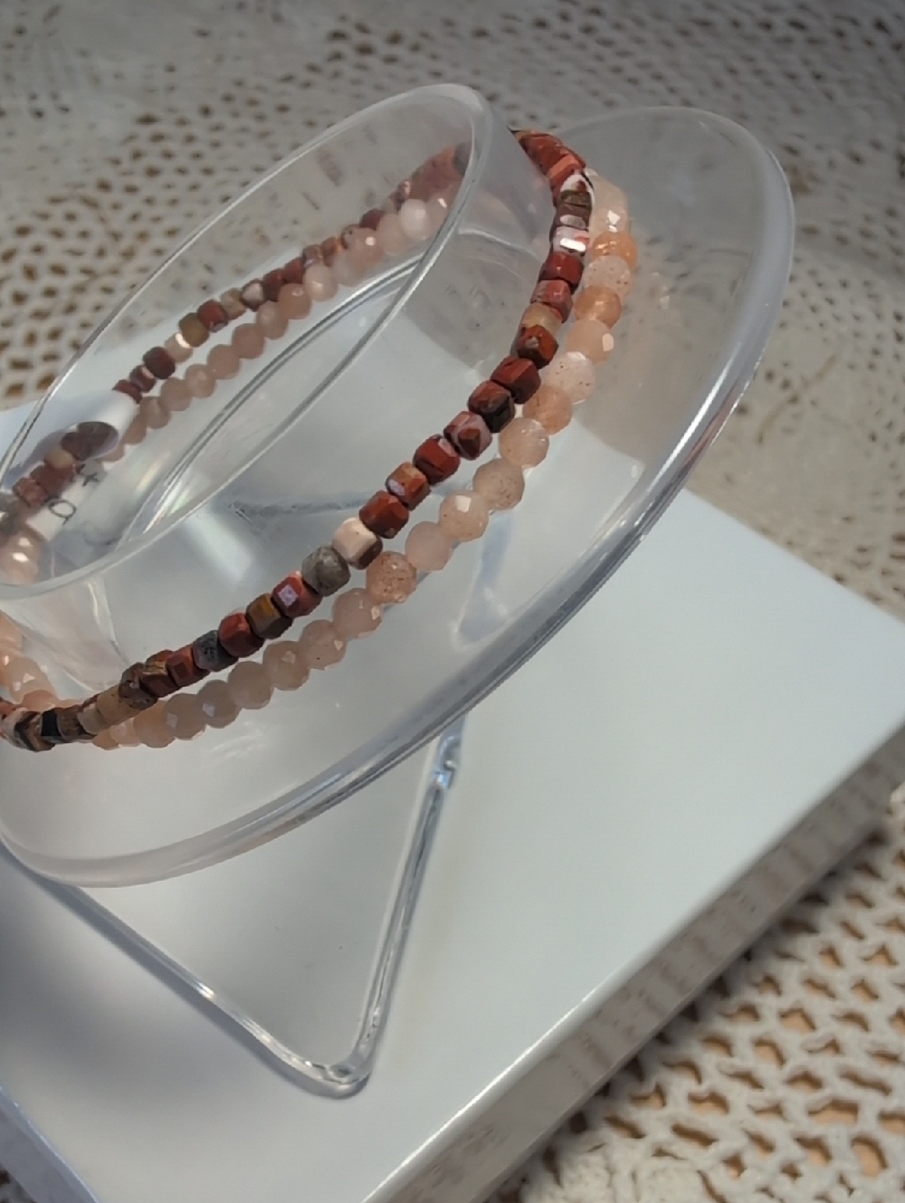 Stretch Bracelet Set- Brecciated Jasper, Peach Moonstone